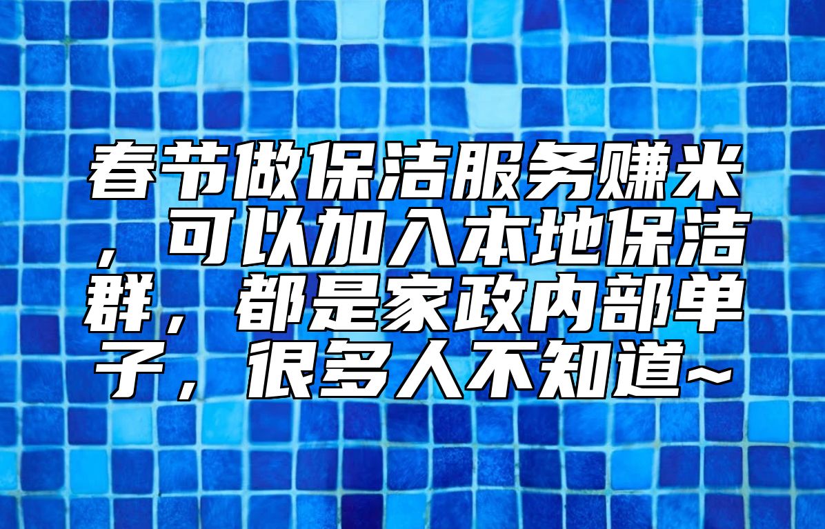 春节做保洁服务赚米，可以加入本地保洁群，都是家政内部单子，很多人不知道~